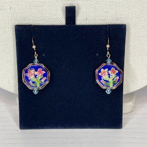 Genuine Cloisonné and Swarovski Crystal Bead Drop Earrings